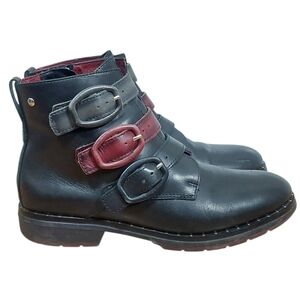 Pikolinos Women Caravaca Buckle Ankle Boots Size 38 EU Calfskin Leather Biker